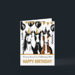 Horse themed birthday party funny elegant card<br><div class="desc">Horse themed birthday party elegant happy birthday greeting card,  three horses in a party hats black and gold theme</div>