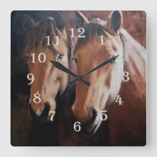 Horse Themed Clock with Two Horses