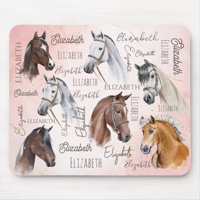 Horse themed gifts personalised name monogrammed mouse pad (Front)