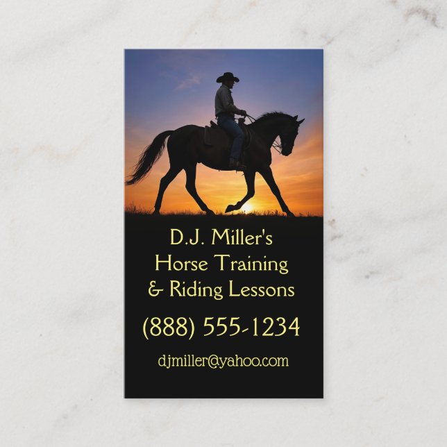 Horse Training Riding Lessons Western  Business Card (Front)
