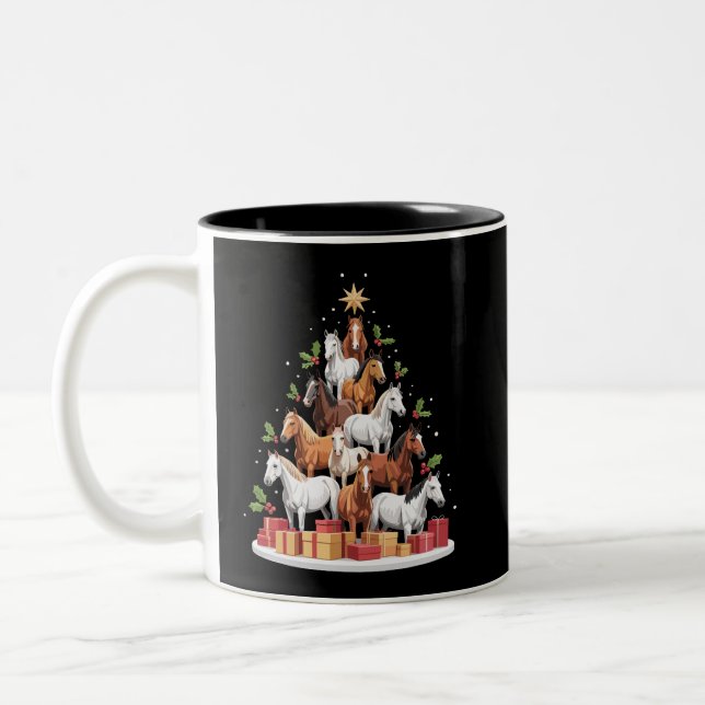 Horse Tree Christmas Horses Xmas Gifts Two-Tone Coffee Mug (Left)