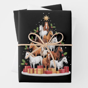 Horse Tree Christmas Horses Xmas Gifts Wrapping Paper Sheet