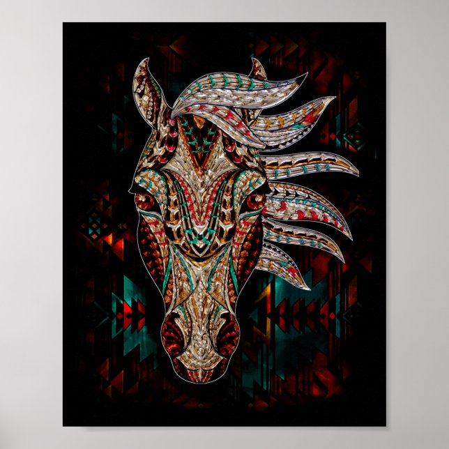 Horse Tribal Abstract Native American Geometric Poster (Front)