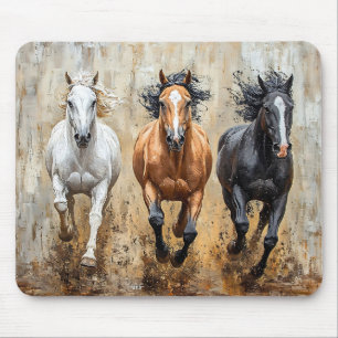 Horse Trio Galloping Painting Mouse Pad