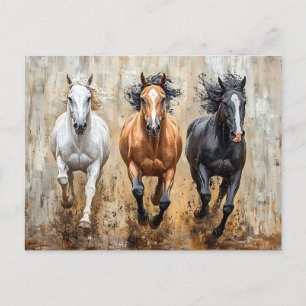 Horse Trio Galloping Painting Postcard