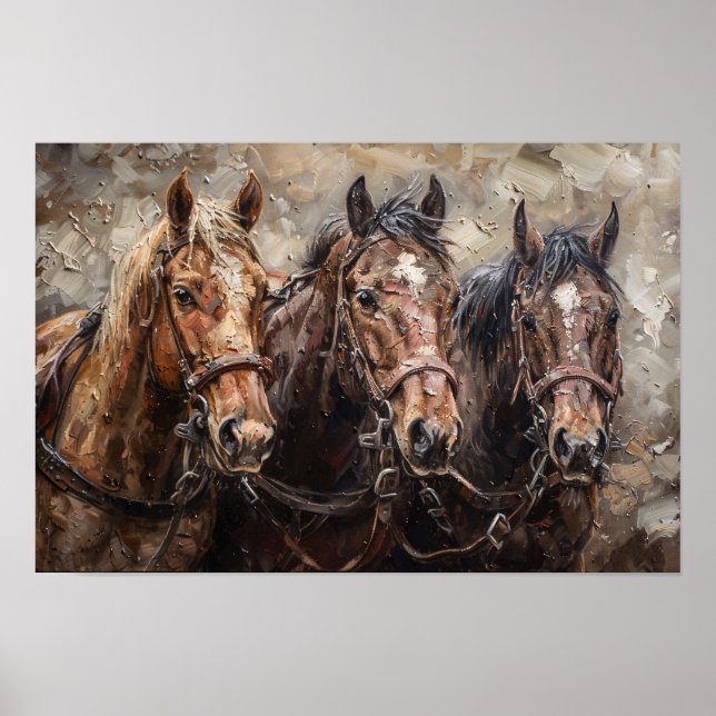 Horse Trio Oil Painting Poster (Front)