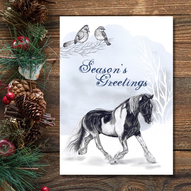 Horse Trotting in the Snow Christmas Holiday Card (Creator Uploaded)