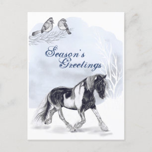 Horse Trotting in the Snow Season's Greetings Holiday Postcard