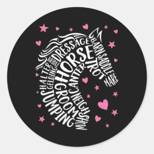 Horse Typography Word Art Equestrian Girls Horseba Classic Round Sticker
