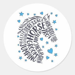 Horse Typography Word Art Girls Horseback Riding E Classic Round Sticker