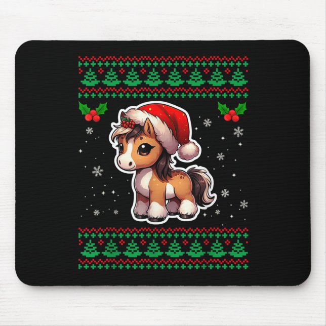 Horse Ugly Christmas Sweater Ny Xmas For Adults Ki Mouse Pad (Front)