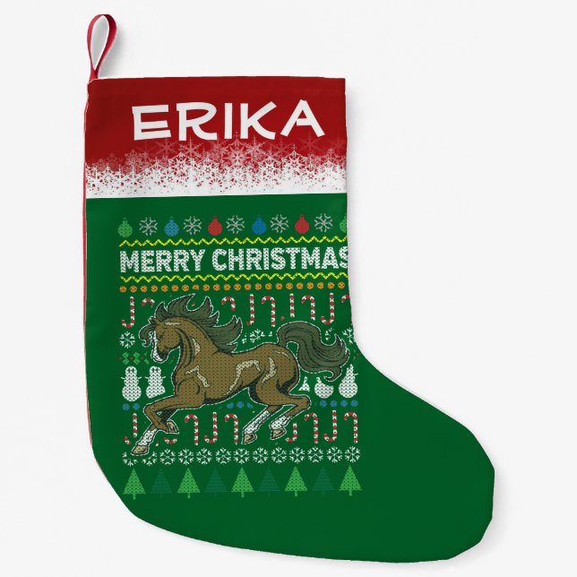 Horse Ugly Christmas Sweater Wildlife Series Small Christmas Stocking (Front)