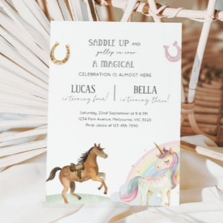 Horse & Unicorn Joint Birthday Party Invitation
