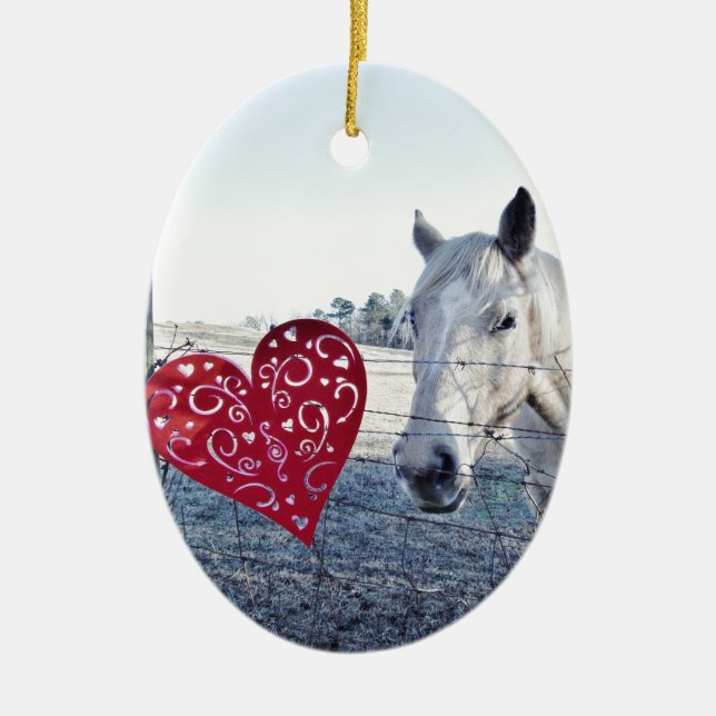 HORSE Valentine heart Ceramic Ornament (Front)