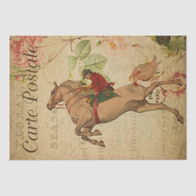Horse Vintage Floral Postcard Tissue Paper (Front)