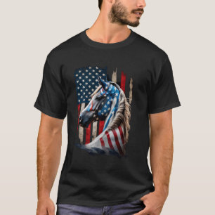 Horse Vintage Patriotic Horse American Flag T-Shirt