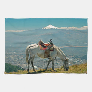 Horse & volcano, Quito, Ecuador Tea Towel