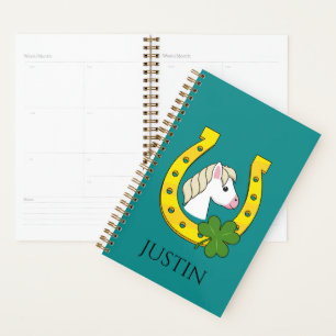 Horse w Golden Horse Shoe, Shamrock   Personalise Planner