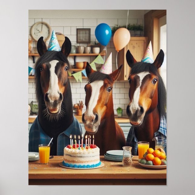 Horse Wall Art, Horse Birthday Party, Funny Horse  Poster (Front)