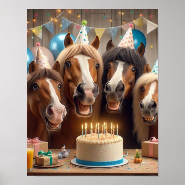 Horse Wall Art, Horse Birthday Party, Funny Horse  Poster (Front)
