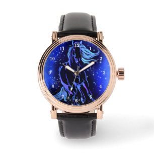 Horse Watch Running In Blue Starry Night