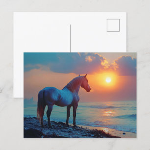 Horse Watching Sunset by the Seaside Postcard