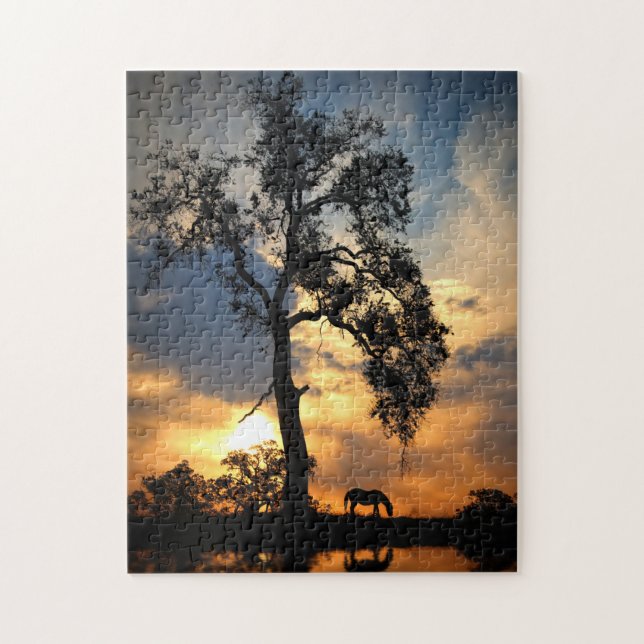 Horse Water Oak Tree Nature Country Jigsaw Puzzle (Vertical)