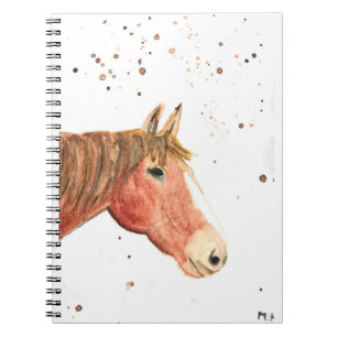 Horse watercolor brown pony farm animal pet notebook