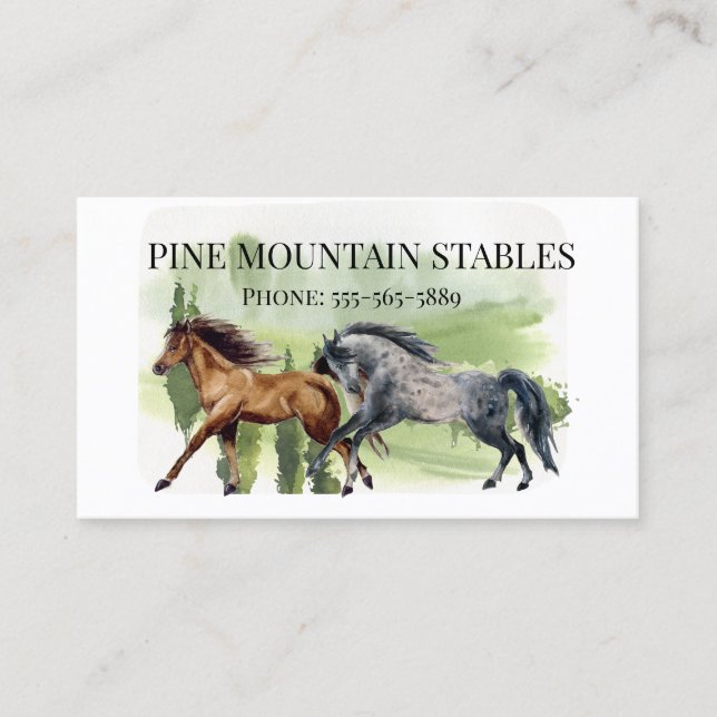 Horse Watercolor Riding Stables Western Business Card (Front)