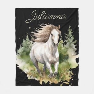 Horse Watercolor White Arabian Horse Pony Nature Fleece Blanket