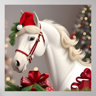Horse Wearing Festive Santa Hat Poster