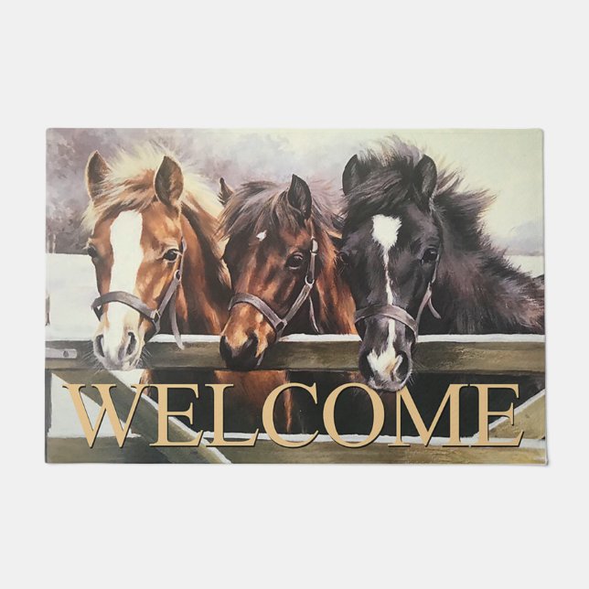 Horse Welcome Doormat, Cool Horse Lovers Rug (Front)