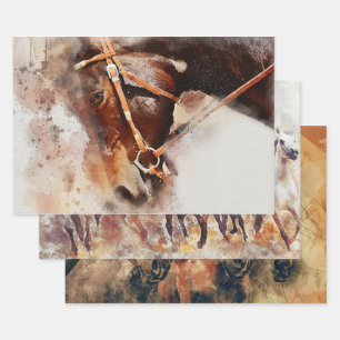 Horse Western Decoupage Watercolor Art  Wrapping Paper Sheet