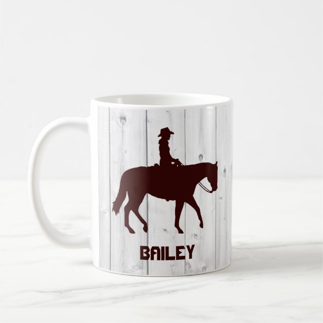 Horse Western Horseback  Woman Wood Personalised Coffee Mug (Left)
