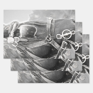 Horse Western Rustic Black And White Vintage Art Wrapping Paper Sheet