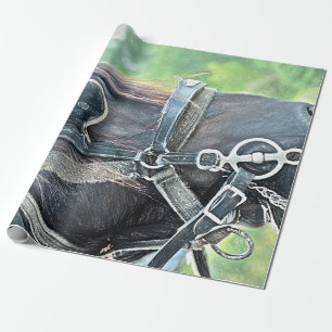 Horse Western Rustic Brown Green Decoupage Wrapping Paper