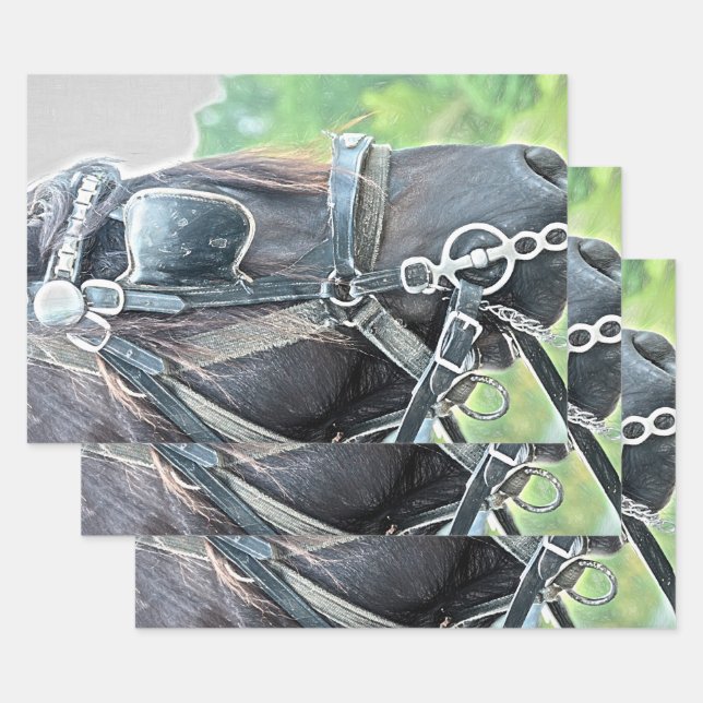 Horse Western Rustic Brown Green Decoupage Wrapping Paper Sheet (Set)