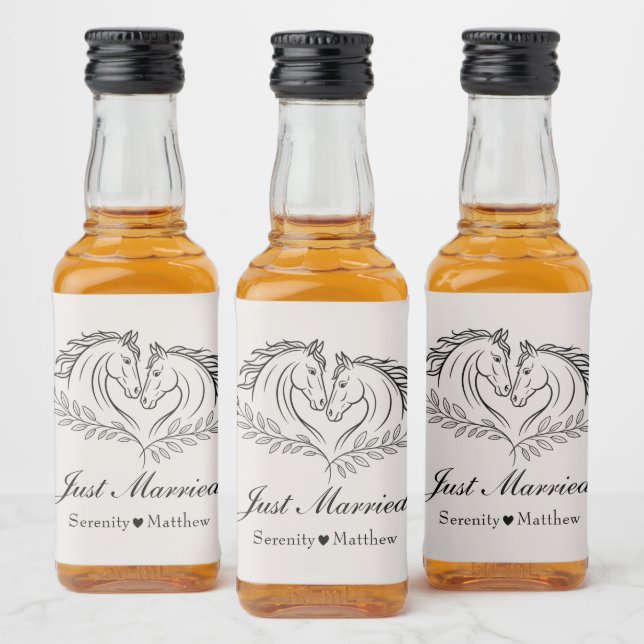 Horse Western Wedding Rustic Country Just Married Liquor Bottle Label (Bottles)