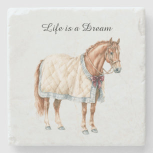 Horse White Blue Blanket Stone Coaster