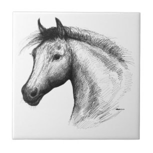 Horse: White Ceramic Tile
