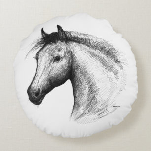 Horse: White Round Cushion