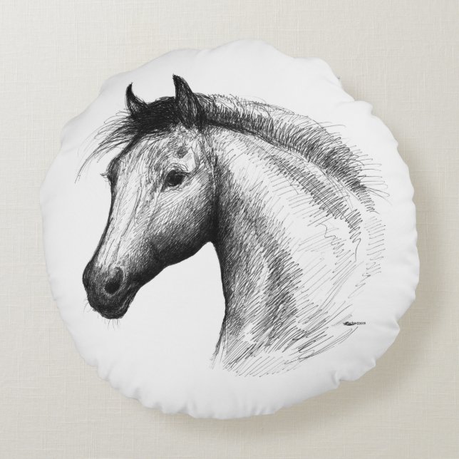 Horse:  White Round Cushion (Back)