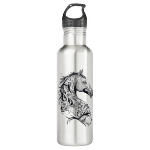 Horse Wild Animal Nature Illustration Art Tattoo 710 Ml Water Bottle