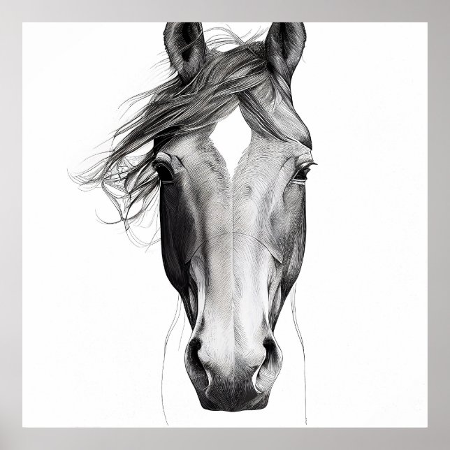 Horse Wild Nature Animal Illustration Art Drawing Poster (Front)