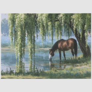 Horse Willow Tree Pond Landscape Tissue Paper