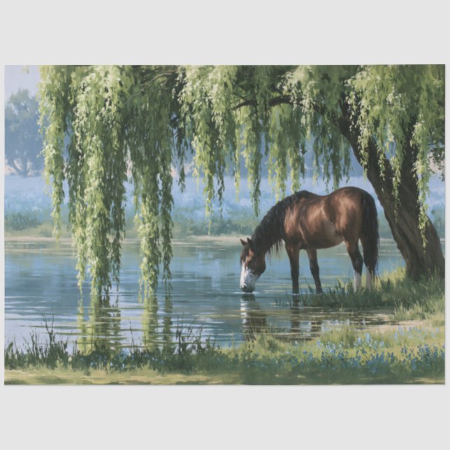 Horse Willow Tree Pond Landscape Tissue Paper (Front)