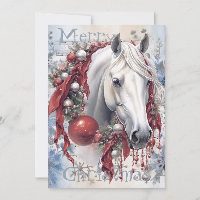 Horse Winter Christmas Watercolor Holiday Card (Front)