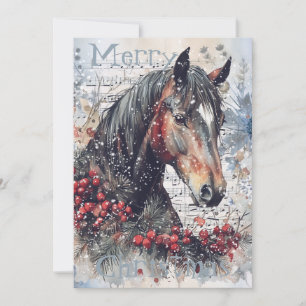 Horse Winter Christmas Watercolor Holiday Card