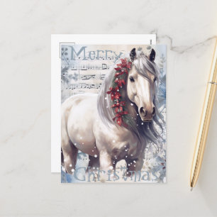 Horse Winter Christmas Watercolor Holiday Postcard