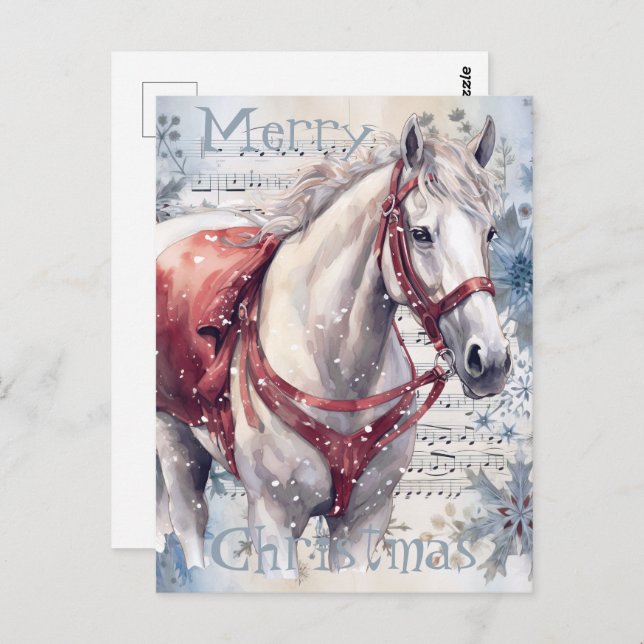 Horse Winter Christmas Watercolor Postcard (Front/Back)